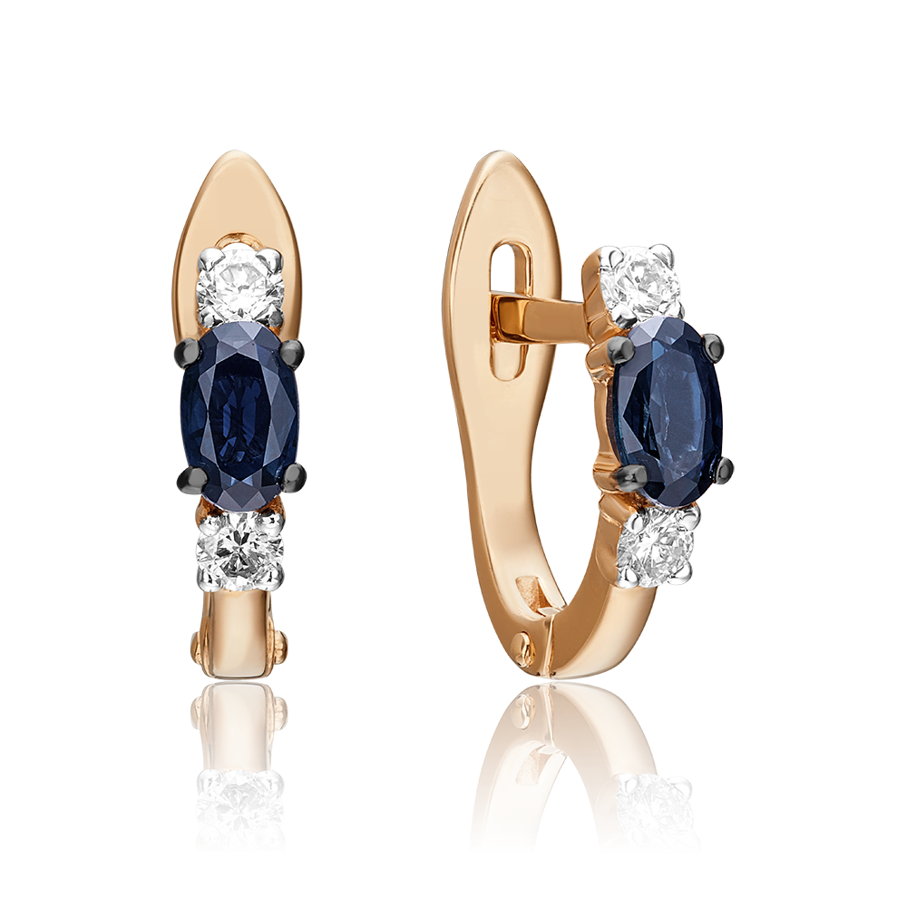 Серьги с английским замком из красного золота с сапфиром и бриллиантами 02-0898-00-105-1110-30