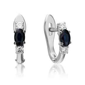 Серьги с английским замком из белого золота с сапфиром и бриллиантами 02-0898-00-105-1120-30