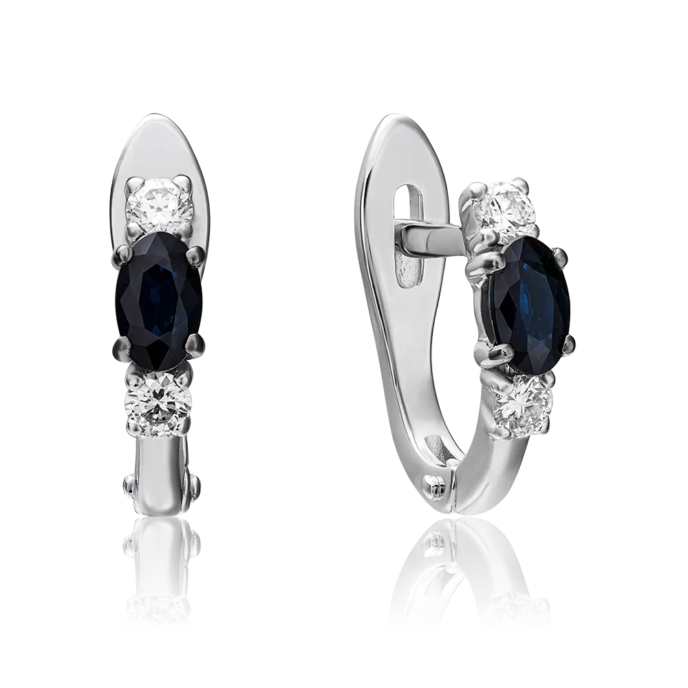 Серьги с английским замком из белого золота с сапфиром и бриллиантами 02-0898-00-105-1120-30