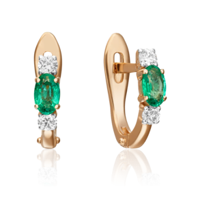 Серьги с английским замком из красного золота с изумрудом и бриллиантами 02-0898-00-106-1110-30
