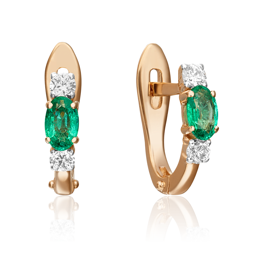 Серьги с английским замком из красного золота с изумрудом и бриллиантами 02-0898-00-106-1110-30