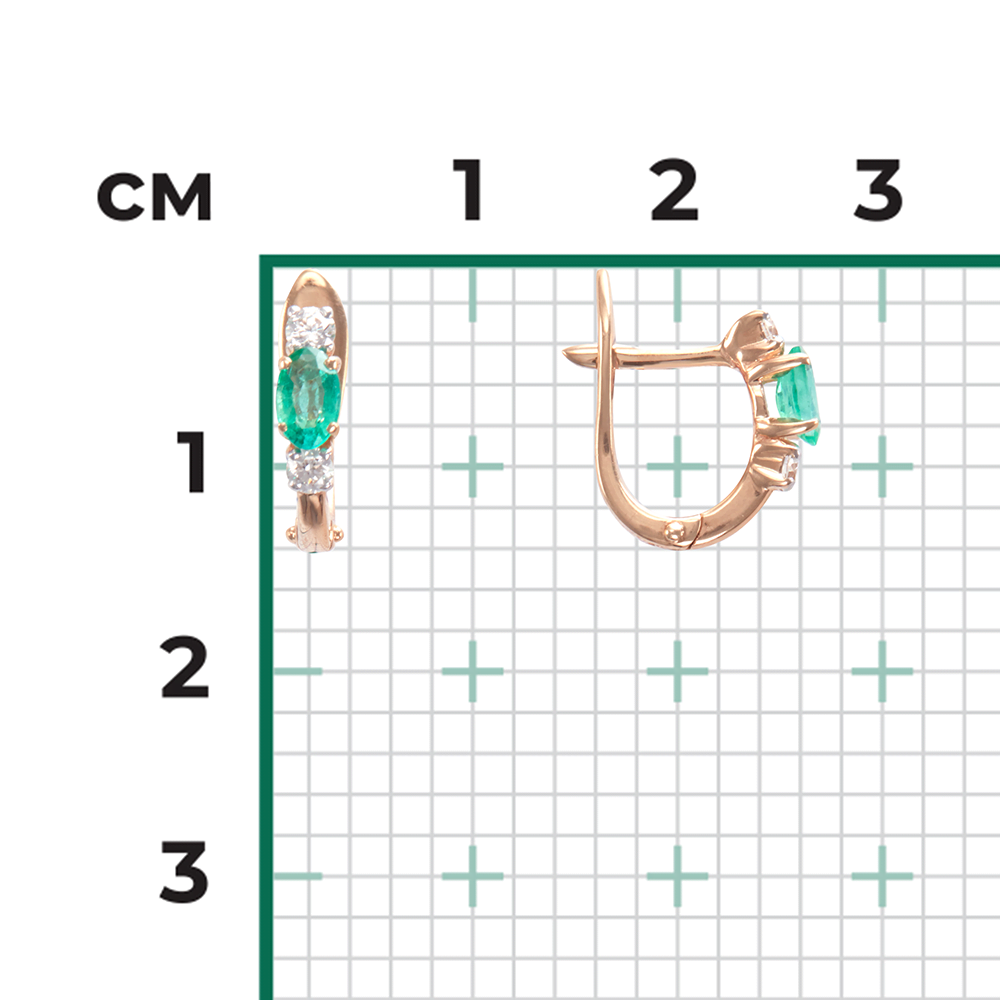 Серьги с английским замком из красного золота с изумрудом и бриллиантами 02-0898-00-106-1110-30