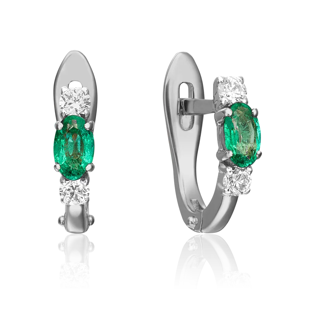Серьги с английским замком из белого золота с изумрудом и бриллиантами 02-0898-00-106-1120-30