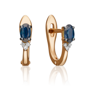 Серьги с английским замком из красного золота с сапфиром и бриллиантами 02-0899-00-105-1110-30