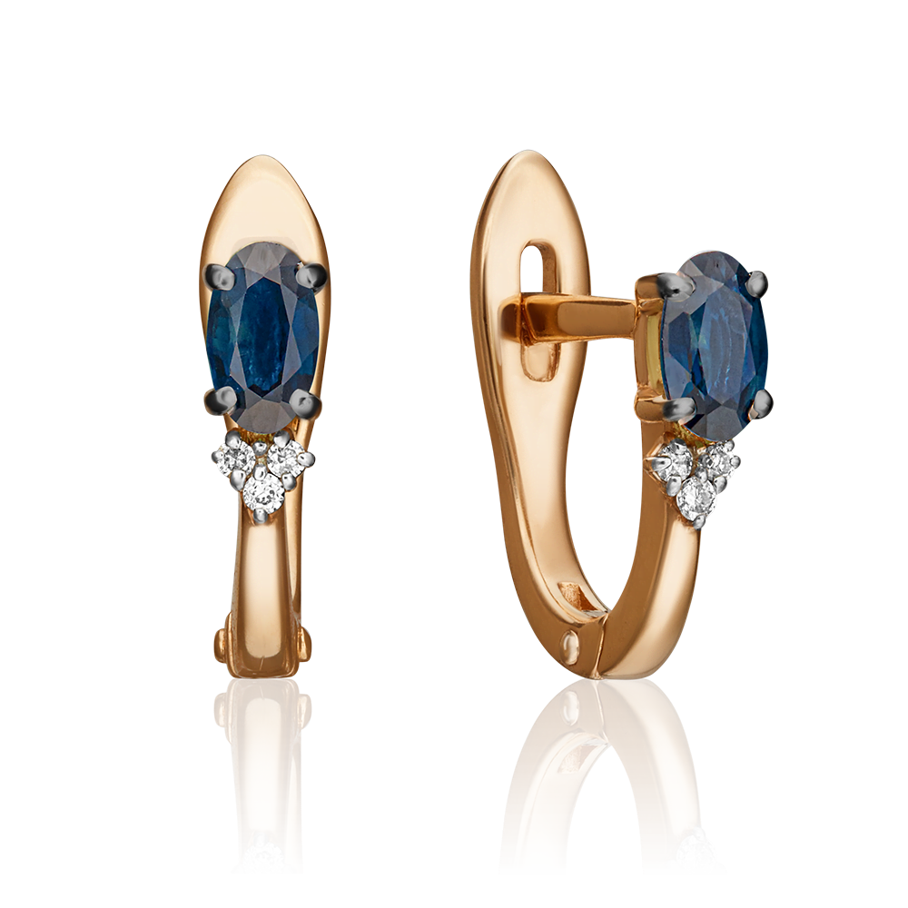 Серьги с английским замком из красного золота с сапфиром и бриллиантами 02-0899-00-105-1110-30