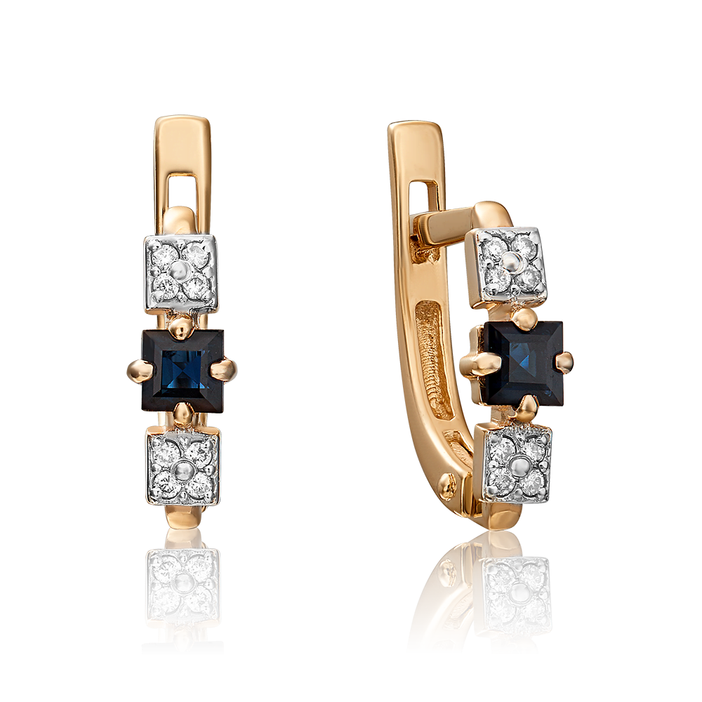 Серьги с английским замком из красного золота с сапфиром и бриллиантами 02-0900-00-105-1110-30