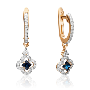 Серьги с английским замком из красного золота с сапфиром и бриллиантами 02-0901-00-105-1110-30