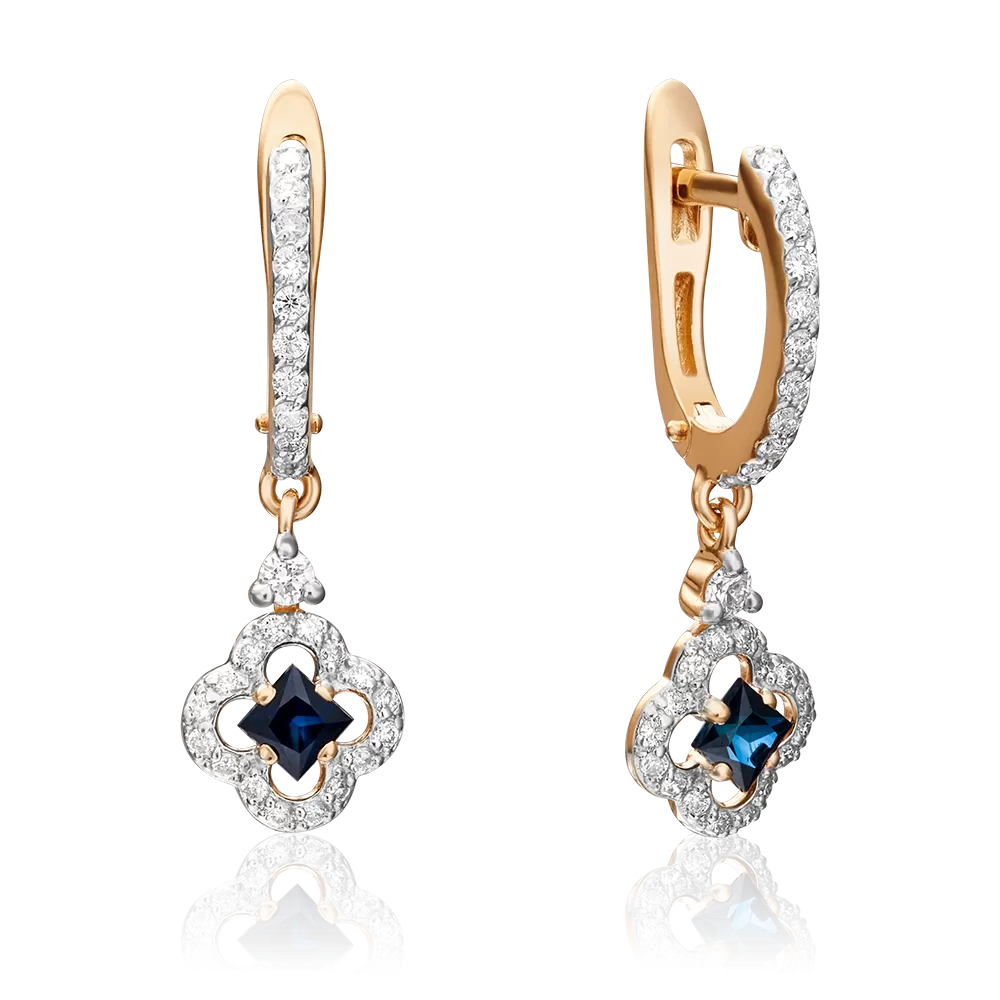 Серьги с английским замком из красного золота с сапфиром и бриллиантами 02-0901-00-105-1110-30