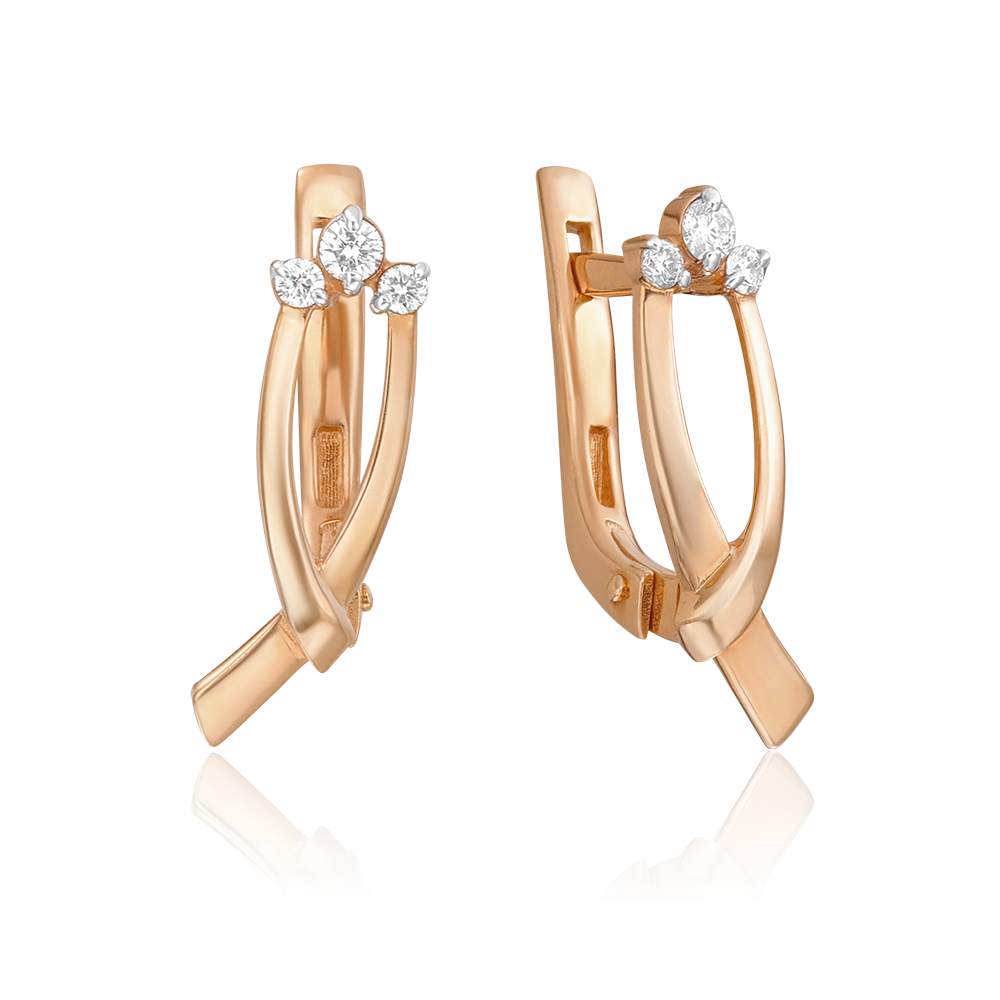 Серьги с английским замком из красного золота с бриллиантами 02-0433-00-101-1110-30