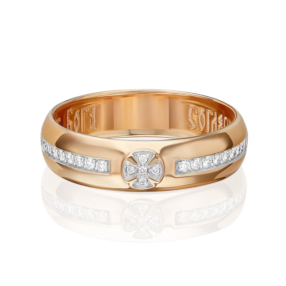 Обручальное (венчальное) кольцо из красного золота с бриллиантами 01-0319-00-101-1110-30