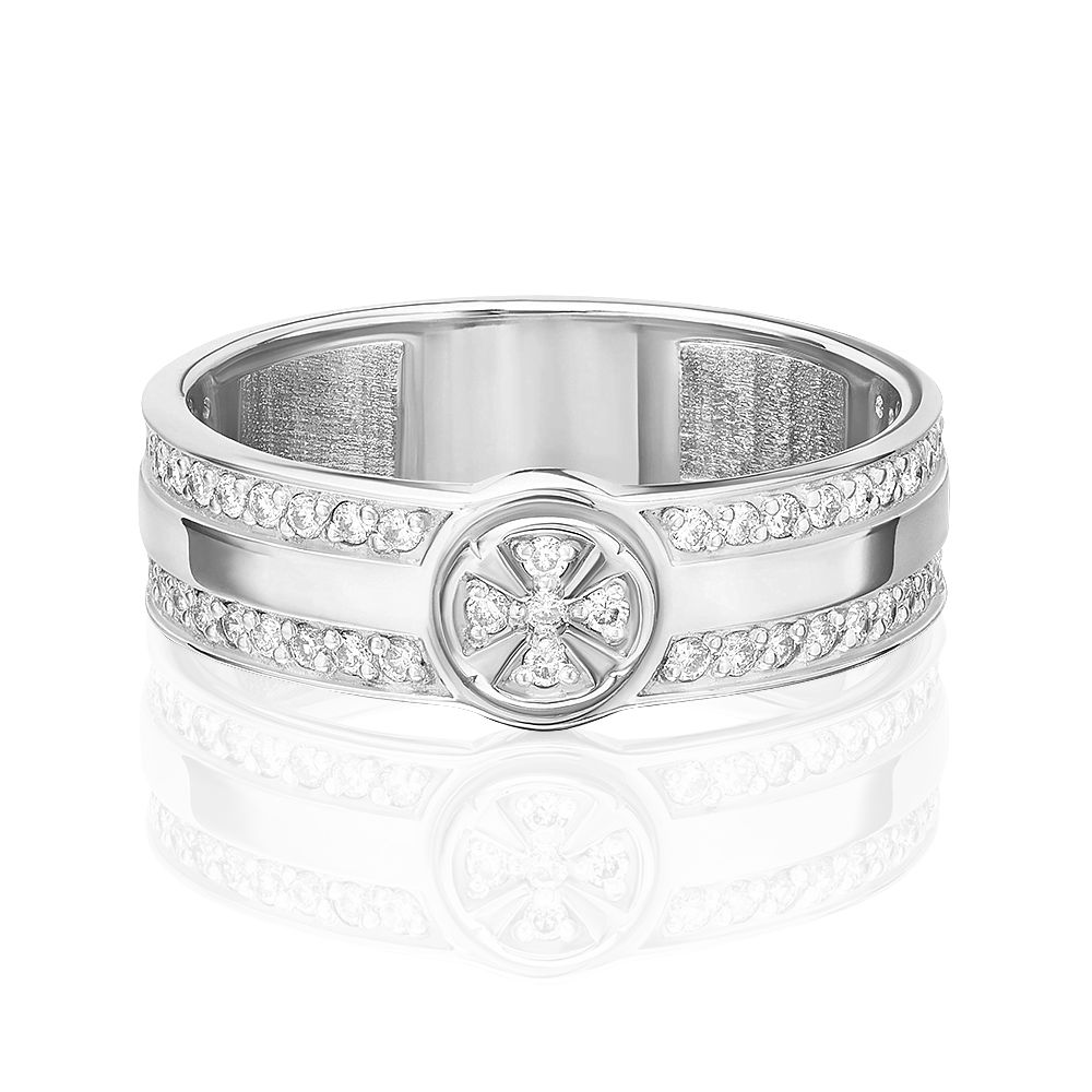 Обручальное (венчальное) кольцо из белого золота с бриллиантами 01-0494-00-101-1120-30