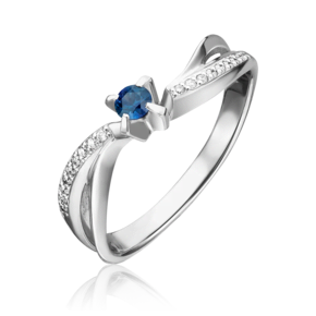 Кольцо из белого золота с сапфиром и бриллиантами
