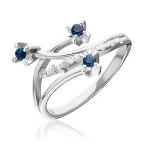Кольцо из белого золота с сапфирами и бриллиантами 01-0044-00-105-1120-30
