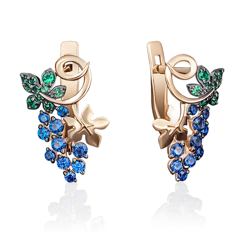 Серьги «Виноград» с английским замком из красного золота с фианитами 02-3626-00-404-1110-24