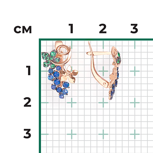 Серьги «Виноград» с английским замком из красного золота с фианитами 02-3626-00-404-1110-24