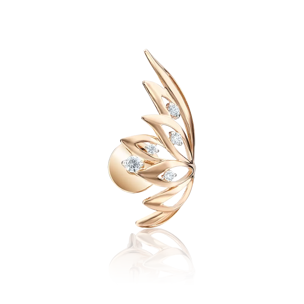 Моносерьга-пусет «Крыло» из красного золота с фианитами 02-3624-00-401-1110-03
