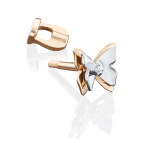 Моносерьга-пусет «Бабочка» из комбинированного золота с фианитом 02-3625-00-401-1111-03