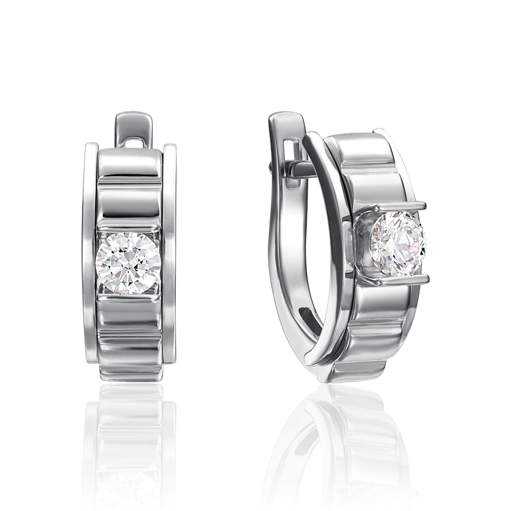 Серьги с английским замком из белого золота с бриллиантом 02-4206-00-101-1120-30