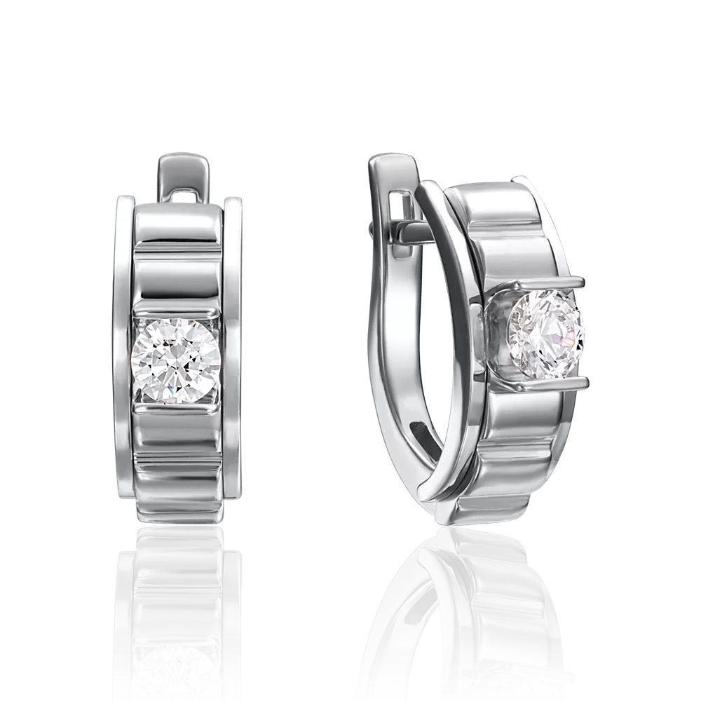 Серьги с английским замком из белого золота с бриллиантом 02-4206-00-101-1120-30