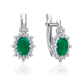 Серьги с английским замком из серебра с халцедоном и фианитами 02-0960-00-275-0200