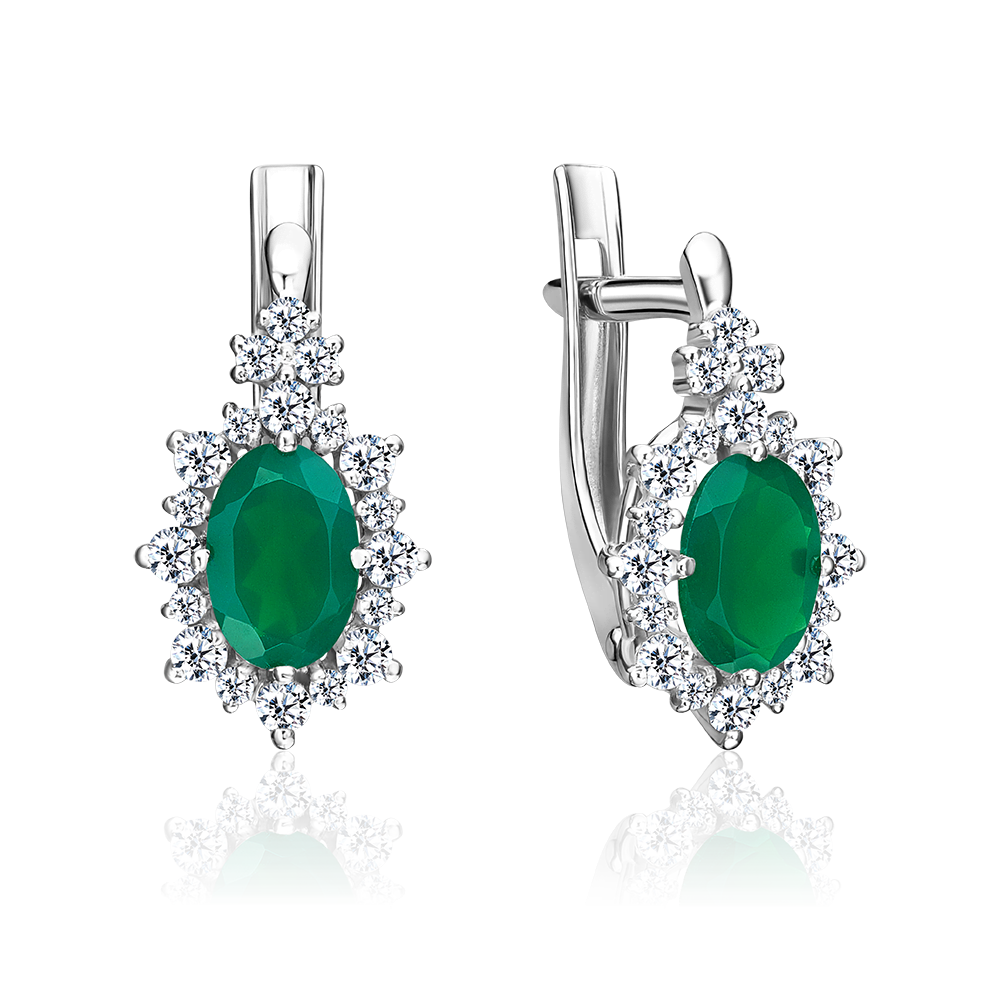 Серьги с английским замком из серебра с халцедоном и фианитами 02-0960-00-275-0200