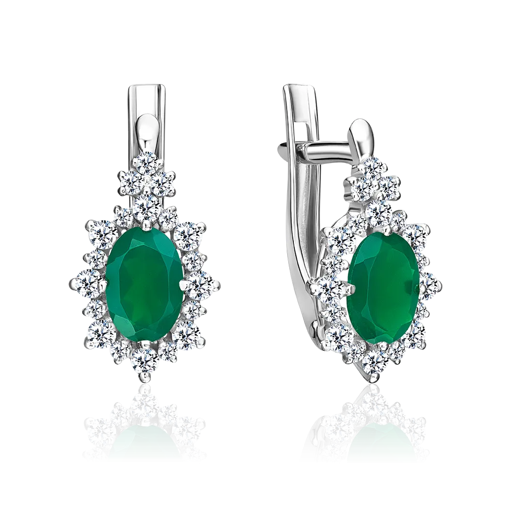 Серьги с английским замком из серебра с халцедоном и фианитами 02-0960-00-275-0200