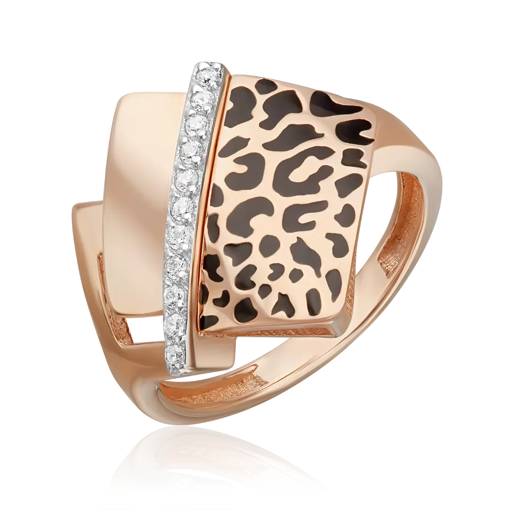 Кольцо с принтом «Леопард» из красного золота с фианитами и эмалью 01-5713-00-401-1110