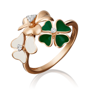 Кольцо «Цветы» из красного золота с фианитами и эмалью 01-4764-02-401-1110-25