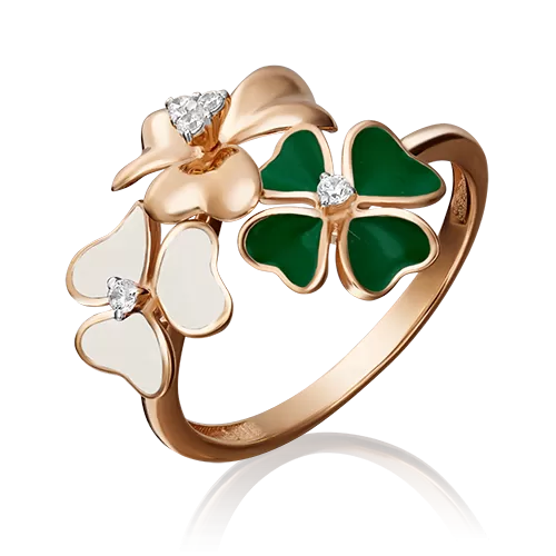 Кольцо «Цветы» из красного золота с фианитами и эмалью 01-4764-02-401-1110-25