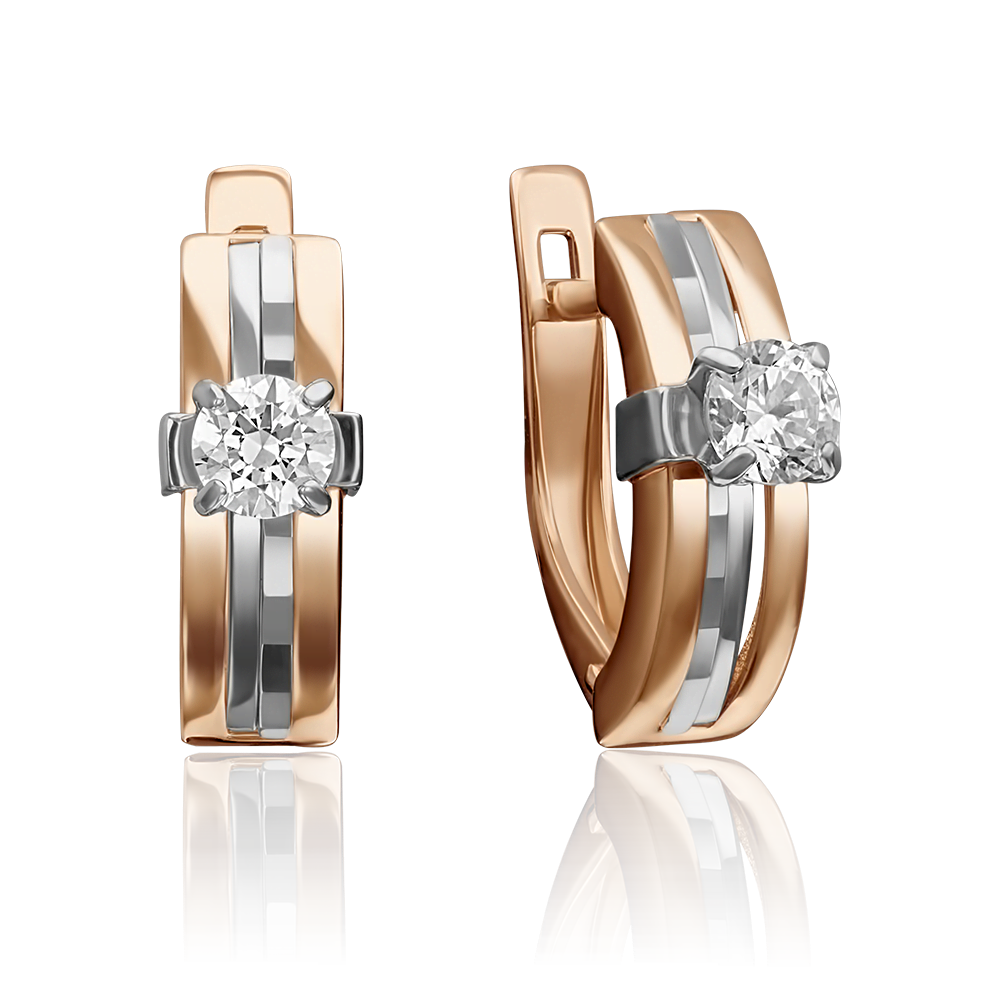 Серьги с английским замком из комбинированного золота с фианитом 02-4294-00-501-1111-38