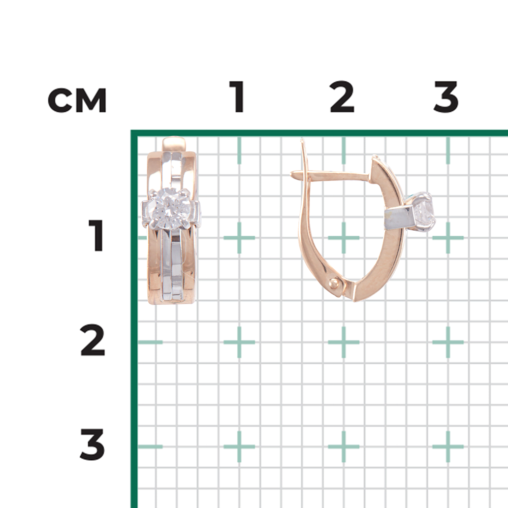 Серьги с английским замком из комбинированного золота с фианитом 02-4294-00-501-1111-38