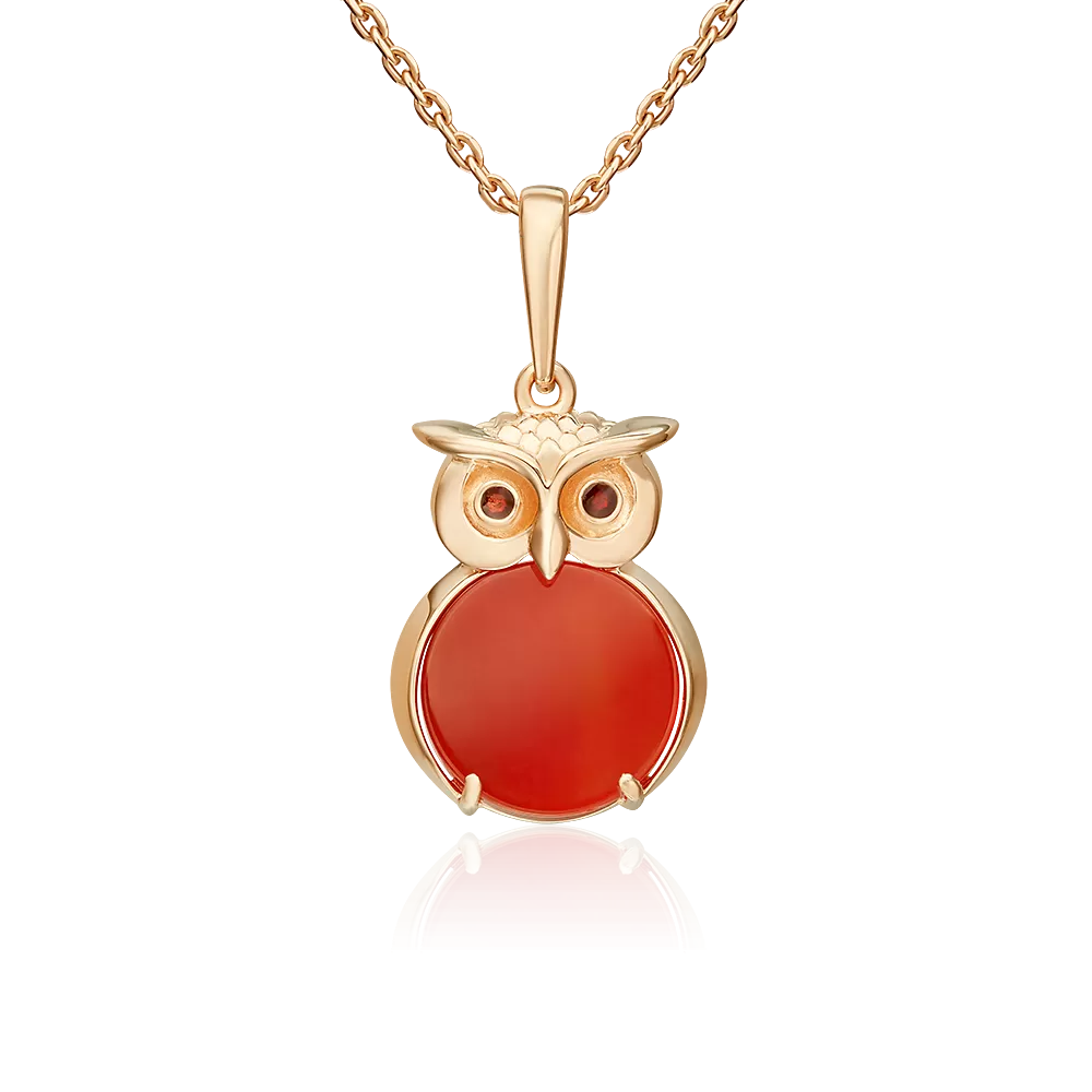 Подвеска «Сова» из красного золота с сердоликом и эмалью 03-3608-00-748-1110