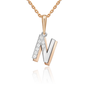 Подвеска «Буква N» из комбинированного золота с фианитами 03-3419-N-401-1111