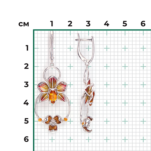 Серьги «Орхидеи» из серебра с цитринами и эмалью 02-4792-00-206-0200-68
