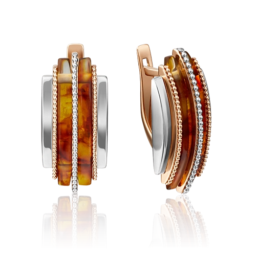 Серьги с английским замком из красного золота с янтарём 02-4200-00-271-1110-46