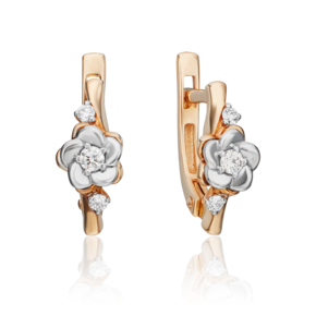 Серьги «Цветы» с английским замком из комбинированного золота с бриллиантами 02-0957-00-101-1111-30