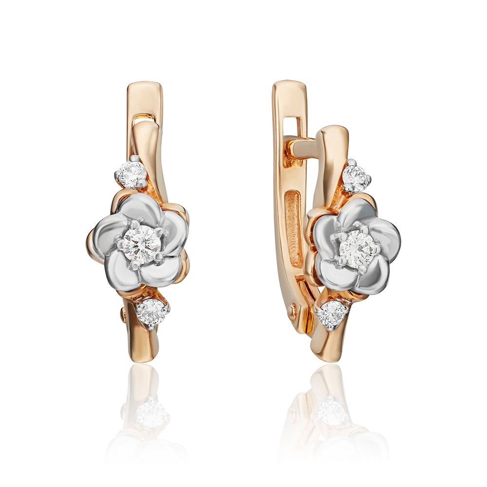 Серьги «Цветы» с английским замком из комбинированного золота с бриллиантами 02-0957-00-101-1111-30
