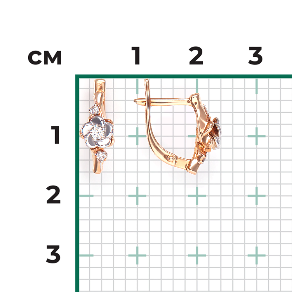 Серьги «Цветы» с английским замком из комбинированного золота с бриллиантами 02-0957-00-101-1111-30