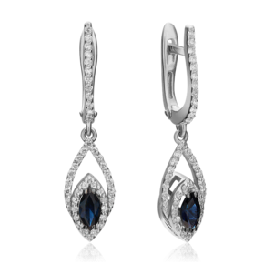 Серьги с английским замком из белого золота с сапфиром и бриллиантами 02-0959-00-105-1120-30