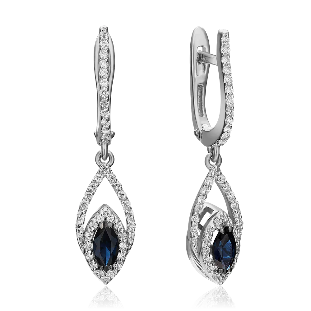 Серьги с английским замком из белого золота с сапфиром и бриллиантами 02-0959-00-105-1120-30