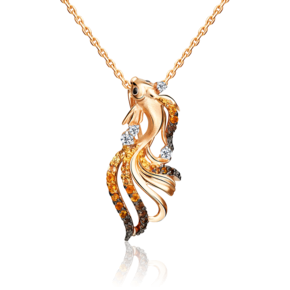 Подвеска «Золотая рыбка» из красного золота с миксом камней 03-3166-00-731-1110-57