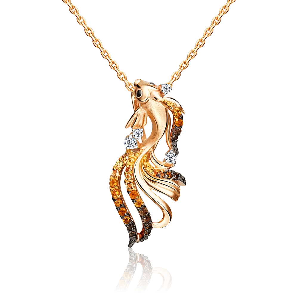 Подвеска «Золотая рыбка» из красного золота с миксом камней 03-3166-00-731-1110-57