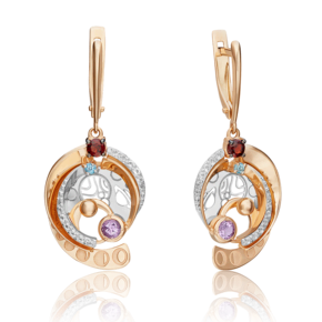 Серьги «Парад планет» с английским замком из комбинированного золота с миксом камней 02-4730-00-712-1111-76