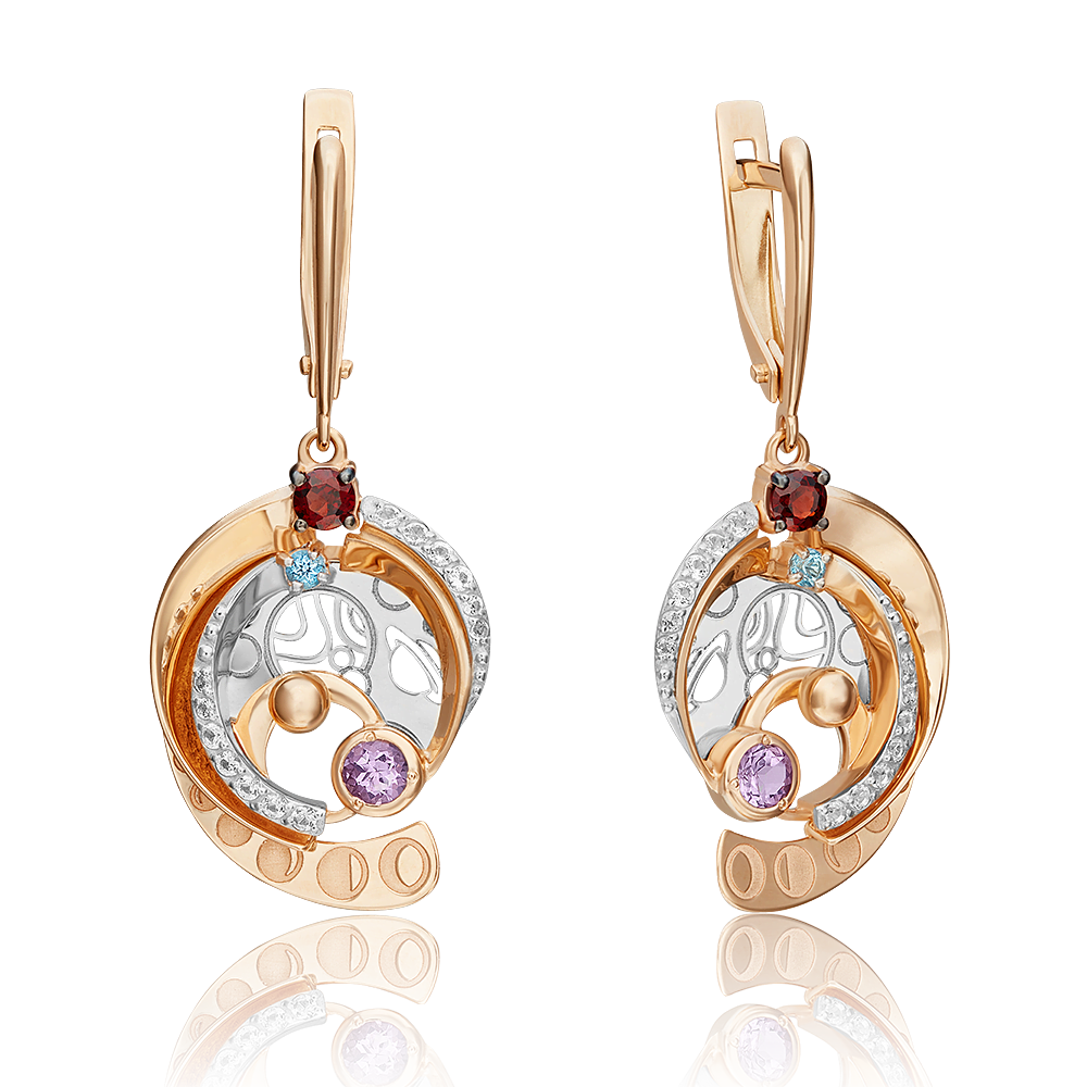 Серьги «Парад планет» с английским замком из комбинированного золота с миксом камней 02-4730-00-712-1111-76