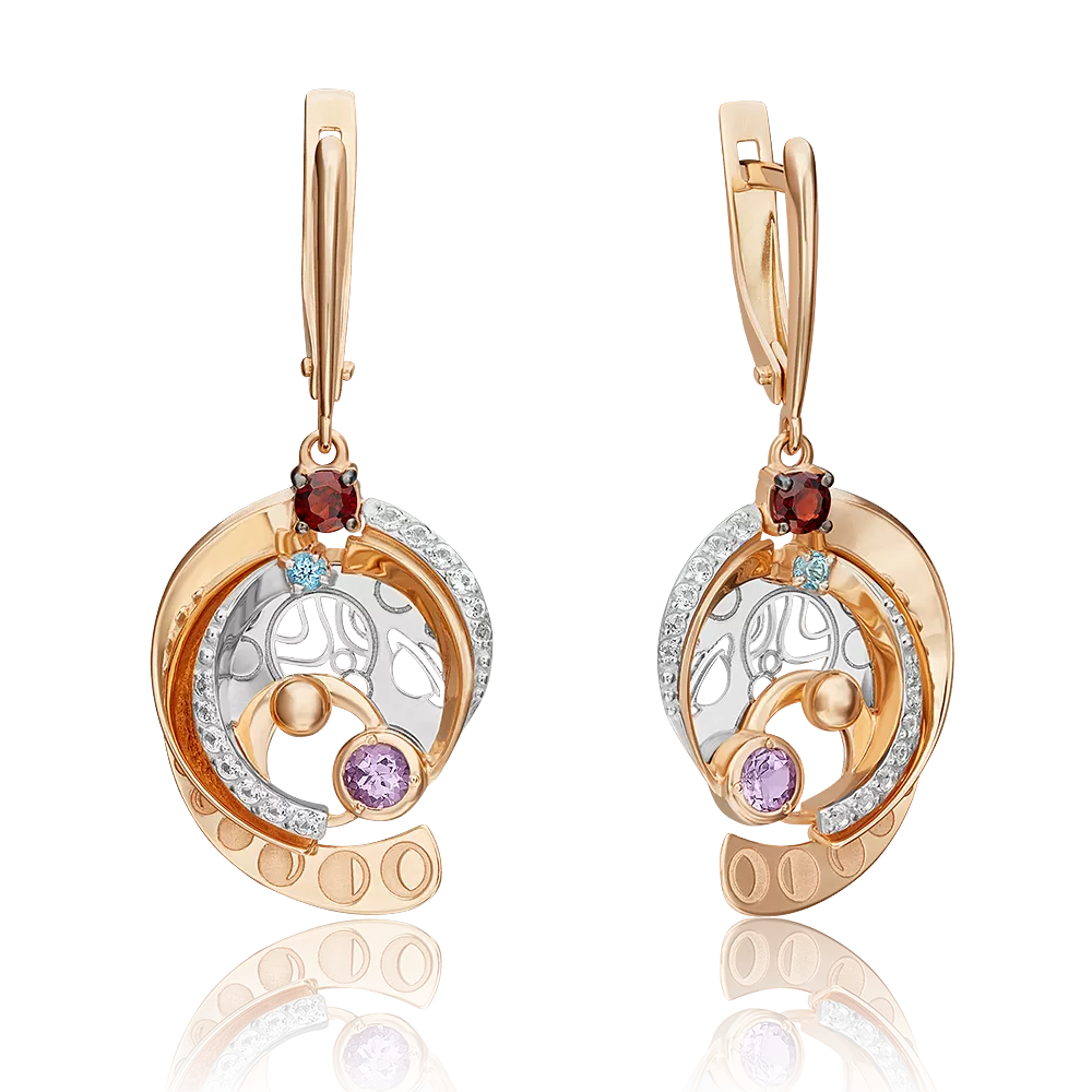 Серьги «Парад планет» с английским замком из комбинированного золота с миксом камней 02-4730-00-712-1111-76