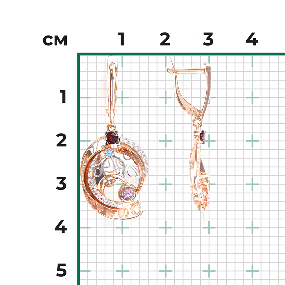 Серьги «Парад планет» с английским замком из комбинированного золота с миксом камней 02-4730-00-712-1111-76