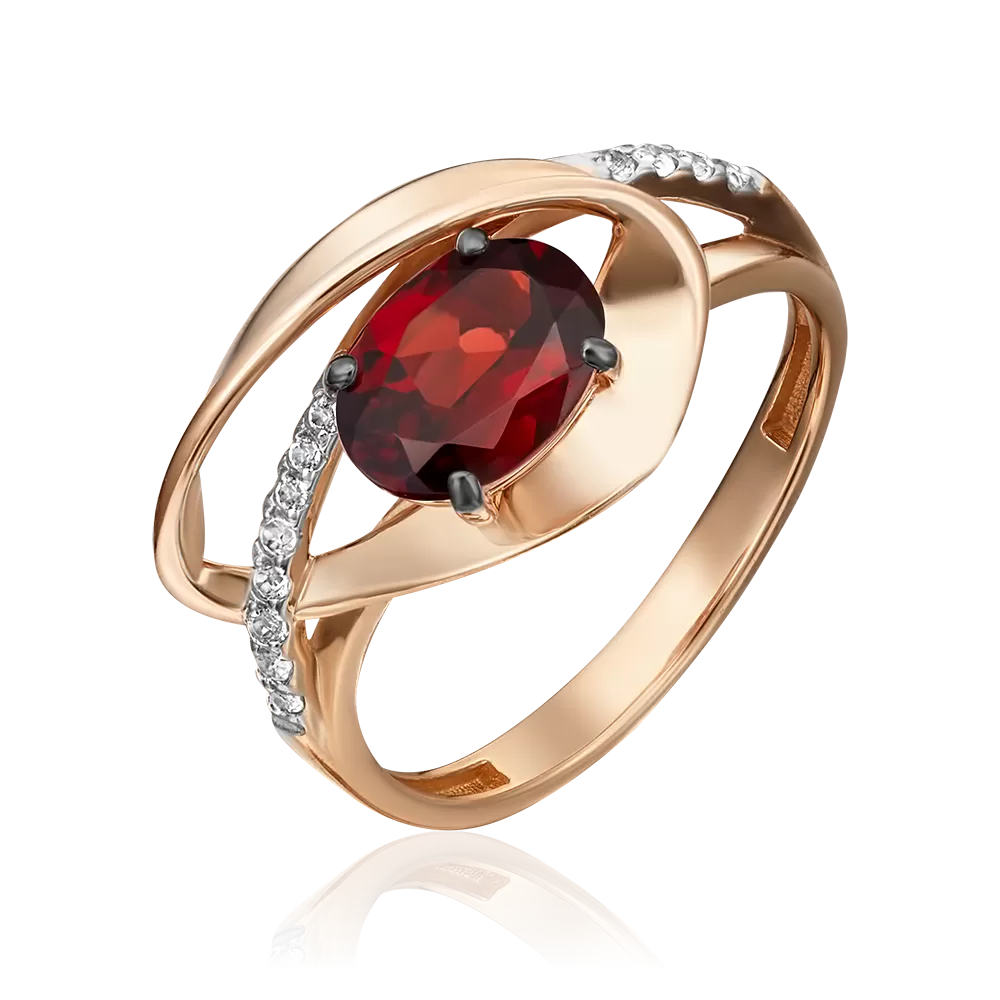 Кольцо из красного золота с гранатом и натуральными топазами white 01-5330-00-264-1110-57