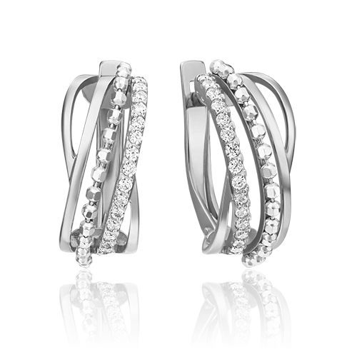 Серьги с английским замком из белого золота с фианитами 02-4533-00-401-1120-24