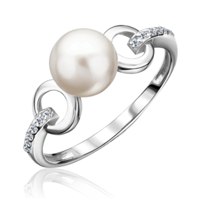 Кольцо из серебра с жемчугом культивированным и фианитами 01-5967-00-302-0200