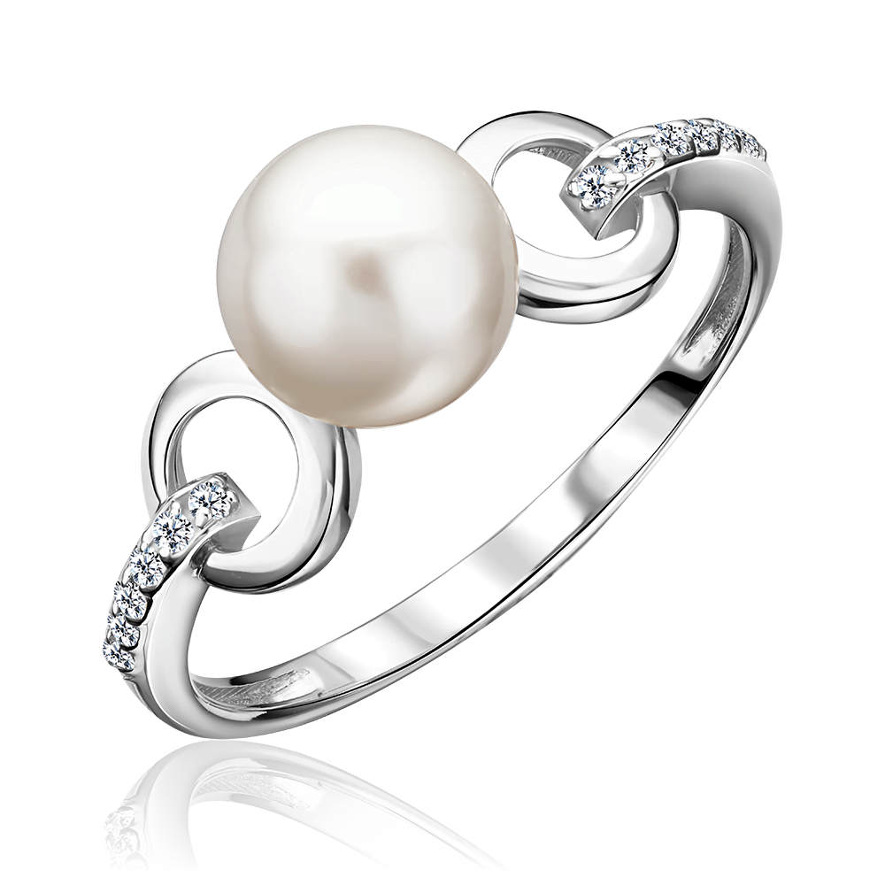 Кольцо из серебра с жемчугом культивированным и фианитами 01-5967-00-302-0200